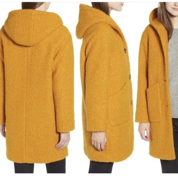 Halogen Trendy Mustard Hooded Boucle Coat. Size 1X. P/M/A - Picture 1 of 6